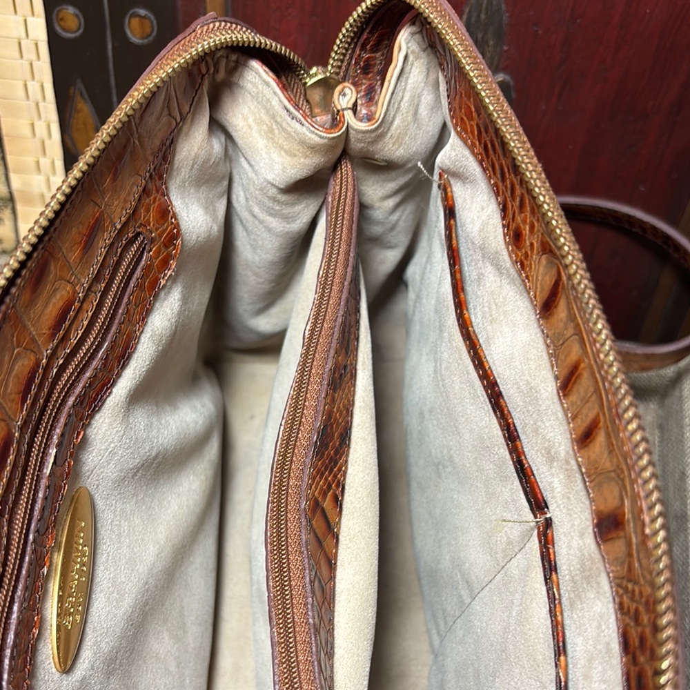 Brahmin Leather Satchel Pecan Melbourne Croc wStrap 11.75”Lx7.5”Hx4.5”W - Picture 13 of 17